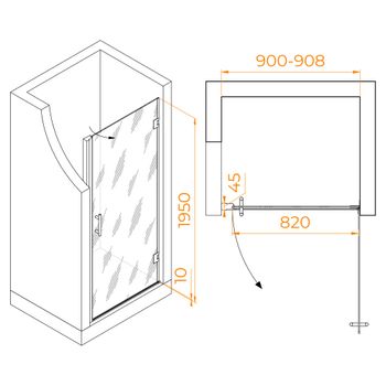 Душевая дверь  90*195 RGW HO-011 Хром/Прозрачное/8 мм — фото 3, Распашные душевые двери