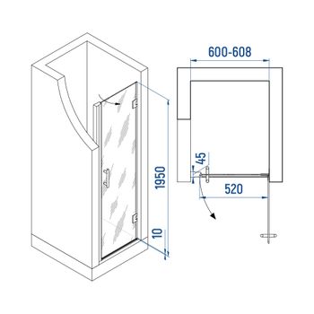 Душевая дверь INRAIN MIT-011 /  60х195 / Чёрный / Прозрачное / 8 мм — фото 1, Распашные душевые двери