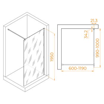 Душевая перегородка 100*195 RGW WA-001 Хром/Прозрачное/10 мм — фото 3, Душевые перегородки