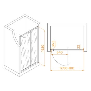 Душевая дверь 110*195 RGW LE-103-B Чёрный/Прозрачное/6 мм — фото 3, Распашные душевые двери