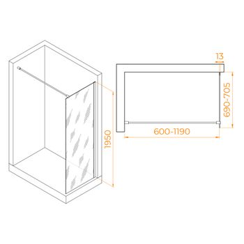 Душевая перегородка INRAIN MONT-110 /  70х195 / Чёрный / Прозрачное / 8 мм — фото 2, Душевые перегородки