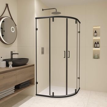 Душевой уголок  90*90*185 RGW CL-55-B Полукруг/Чёрный/Прозрачное/6 мм — фото 1, Душевые уголки четверть круга