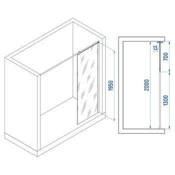 Душевая перегородка INRAIN MONT-034 /  70х195 / Хром / Прозрачное / 8 мм (Easy) — фото 2, Душевые перегородки