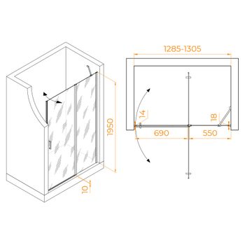 Душевая дверь 130*195 RGW LE-004 Хром/Прозрачное/6 мм — фото 2, Распашные душевые двери