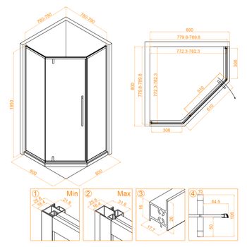 Душевой уголок  80*80*195 RGW SV-81 Трапеция/Хром/Прозрачное/6 мм (Easy) — фото 2, Душевые уголки трапеция