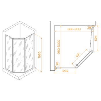 Душевой уголок  90*100*195 RGW PA-86 Трапеция/хром/Прозрачное/6 мм — фото 3, Душевые уголки трапеция