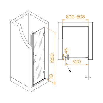 Душевая дверь  60*195 RGW HO-011 Хром/Прозрачное/8 мм — фото 2, Распашные душевые двери