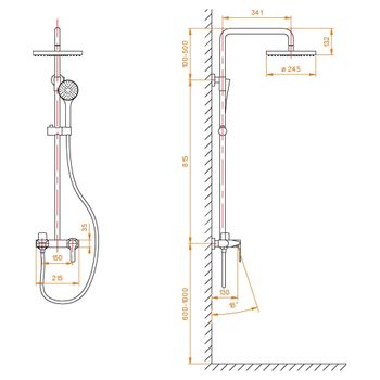 Душевая стойка RGW SP-31-B Черный Головной душ/Смеситель (Ручной душ.Шланг 1,5 м.) — фото 6, Душевые стойки