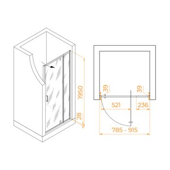 Душевая дверь  70- 80*195 RGW PA-008-B Чёрный/Матовое/6 мм (Easy) — фото 5, Распашные душевые двери