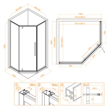 Душевой уголок 100*100*195 RGW SV-81-G Трапеция/Золото/Прозрачное/6 мм (Easy) — фото 3, Душевые уголки трапеция