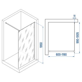 Душевая перегородка INRAIN MONT-002 / 100х195 / Хром / Прозрачное / 6 мм — фото 5, Душевые перегородки