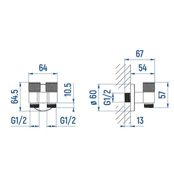Угловой кран двойной  INR05105 Хром (для холодной воды) — фото 5, Гигиенические души