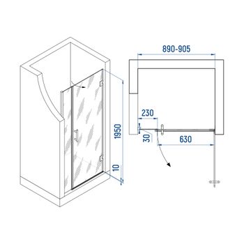 Душевая дверь INRAIN MIT-012 /  90х195 / Чёрный / Прозрачное / 8 мм — фото 1, Распашные душевые двери