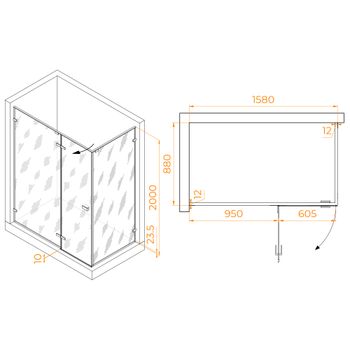 Душевой уголок 160* 90*200 RGW SV-040 Прямоуг./Хром/Прозрачное/8 мм (2 уп.) — фото 6, Прямоугольные душевые уголки