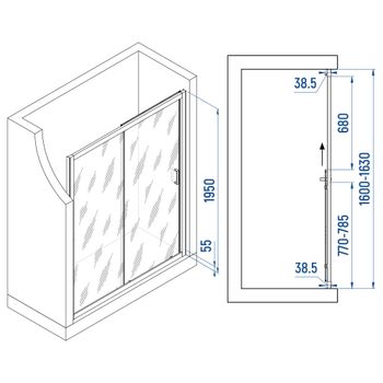 Душевая дверь INRAIN VIN-016 / 160х195 / Хром / Прозрачное / 6 мм — фото 1, Раздвижные душевые двери