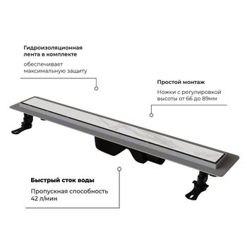 Душевой лоток прямой INRAIN SRL-21-60 600 Ø 50 мм хром — фото 3, Душевые лотки