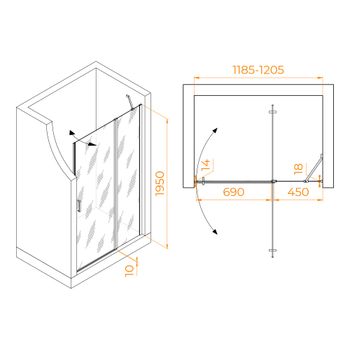 Душевая дверь 120*195 RGW LE-004-Gr Серый/Прозрачное/6 мм — фото 2, Распашные душевые двери