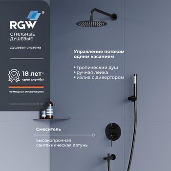 Комплект RGW SP-52-1-B Черный (Головной душ/смеситель/ручной душ/) — фото 1, Встраиваемые душевые комплекты