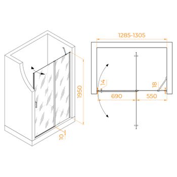 Душевая дверь 130*195 RGW LE-004-Gr Серый/Матовое/6 мм — фото 2, Распашные душевые двери