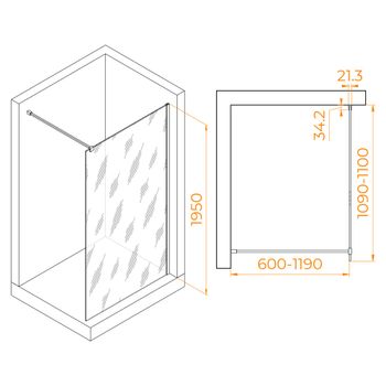 Душевая перегородка 110*195 RGW WA-001 Хром/Прозрачное/10 мм — фото 3, Душевые перегородки
