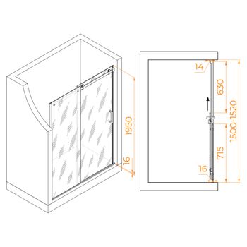 Душевая дверь 150*195 RGW TO-14 Хром/Прозрачное/8 мм (Easy) — фото 2, Раздвижные душевые двери