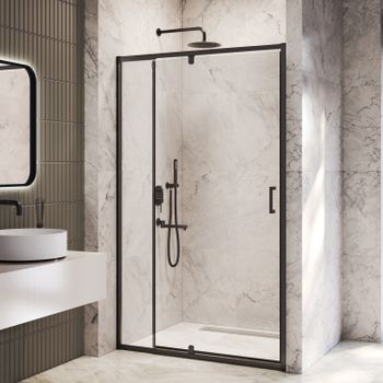 Душевая дверь INRAIN VIN-008 / 110-120х195 / Чёрный / Прозрачное / 6 мм — фото 1, Распашные душевые двери