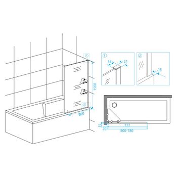 Шторка на ванну  80*150 RGW SC-53 Хром/Прозрачное/8 мм (Easy/с полками) — фото 3, Неподвижные шторки для ванной