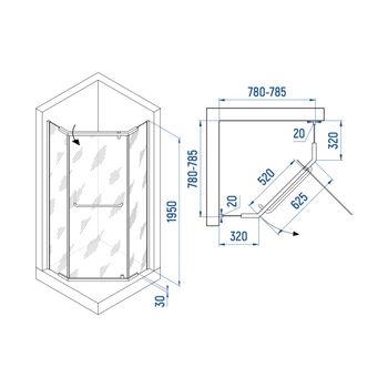 Душевой уголок INRAIN VIN-081 /  80х 80х195 / Трапеция / Хром / Прозрачное / 6 мм — фото 2, Душевые уголки трапеция