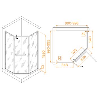 Душевой уголок 100*100*195 RGW HO-084-Gb Трапеция/Золото браш/Матовое/8 мм (2 уп.) — фото 3, Душевые уголки трапеция