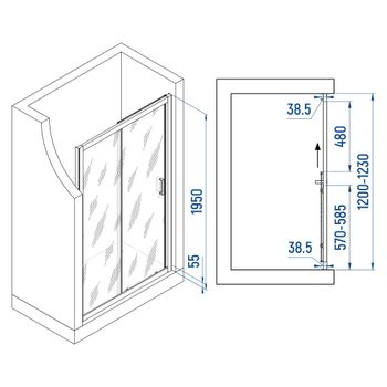 Душевая дверь INRAIN VIN-016 / 120х195 / Хром / Матовое / 6 мм — фото 2, Раздвижные душевые двери