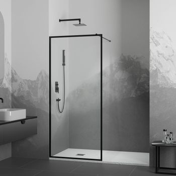 Душевая перегородка INRAIN MONT-012 /  90х200 / Чёрный / Прозрачное(Принт) / 8 мм — фото 1, Душевые перегородки