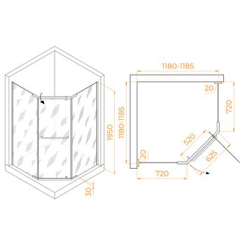 Душевой уголок 120*120*195 RGW PA-081 Трапеция/Хром/Матовое/6 мм (Easy) — фото 2, Душевые уголки трапеция