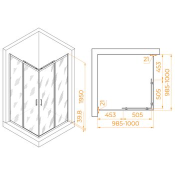 Душевой уголок 100*100*195 RGW PA-030-B Квадрат/Чёрный/Прозрачное/6 мм (Easy) — фото 3, Квадратные душевые уголки