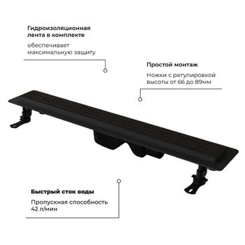 Душевой лоток прямой INRAIN SRL-30-60 600 Ø 50 мм черный — фото 2, Душевые лотки