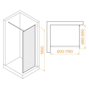 Душевая перегородка  70*195 RGW WA-08 Хром/Ребристое/8 мм (Easy) — фото 5, Душевые перегородки