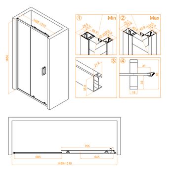 Душевая дверь 150*185 RGW CL-14-B Чёрный/Прозрачное/5 мм — фото 5, Раздвижные душевые двери
