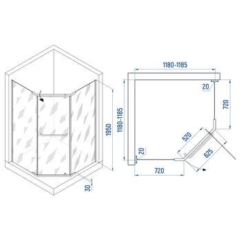Душевой уголок INRAIN VIN-081 / 120х120х195 / Трапеция / Чёрный / Прозрачное / 6 мм — фото 1, Душевые уголки трапеция