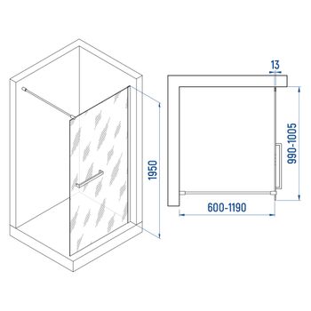 Душевая перегородка INRAIN MONT-040 / 100х195 / Хром / Прозрачное / 8 мм (Easy) — фото 2, Душевые перегородки