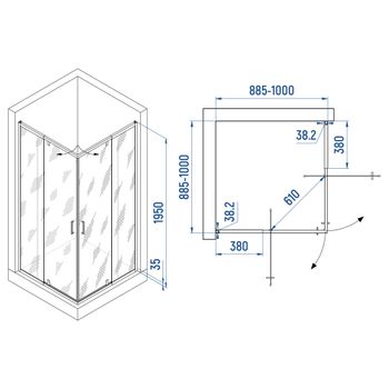 Душевой уголок INRAIN VIN-038 /  90-100*90-100*195 / квадрат / Хром / Прозрачное / 6 мм — фото 2, Квадратные душевые уголки