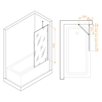 Шторка на ванну INRAIN MC-150 /  80х150 / Хром / Прозрачное / 6 мм (Держатель) — фото 2, Неподвижные шторки для ванной