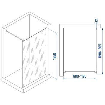 Душевая перегородка INRAIN MONT-010 / 120х195 / Чёрный / Прозрачное / 8 мм — фото 2, Душевые перегородки