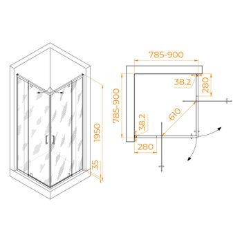 Душевой уголок  80-90*80-90*195 RGW PA-038-B Квадрат/Чёрный/Прозрачное/6 мм (2 уп. Easy) — фото 3, Квадратные душевые уголки