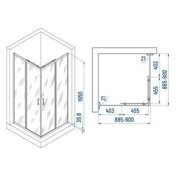 Душевой уголок INRAIN VIN-030 /  90х 90х195 / квадрат / Чёрный / Прозрачное / 6 мм — фото 2, Квадратные душевые уголки