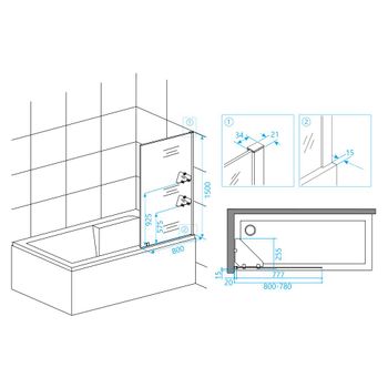 Шторка на ванну  80*150 RGW SC-54 Хром/Прозрачное/10 мм (Easy/с полками) — фото 3, Неподвижные шторки для ванной