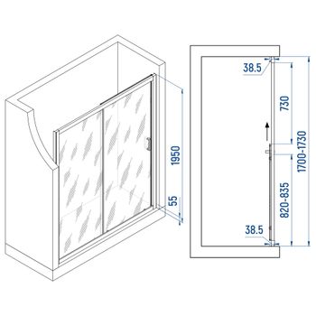 Душевая дверь INRAIN VIN-016 / 170х195 / Хром / Прозрачное / 6 мм — фото 1, Раздвижные душевые двери