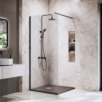 Душевая перегородка INRAIN MONT-002 / 100х195 / Чёрный / Прозрачное / 6 мм — фото 2, Душевые перегородки