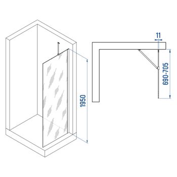 Душевая перегородка INRAIN MONT-102 /  70х195 / Хром / Прозрачное / 6 мм — фото 2, Душевые перегородки