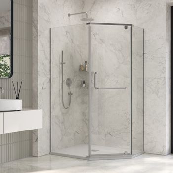 Душевой уголок INRAIN VIN-091 /  80х 90х195 / Трапеция ассиметрия / Хром / Прозрачное / 6 мм — фото 1, Душевые уголки трапеция