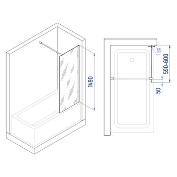 Шторка на ванну INRAIN MC-050 /  60х150 / Хром / Прозрачное / 6 мм — фото 3, Неподвижные шторки для ванной