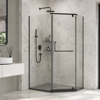 Душевой уголок INRAIN VIN-091 /  80х 90х195 / Трапеция ассиметрия / Чёрный / Прозрачное / 6 мм — фото 1, Душевые уголки трапеция